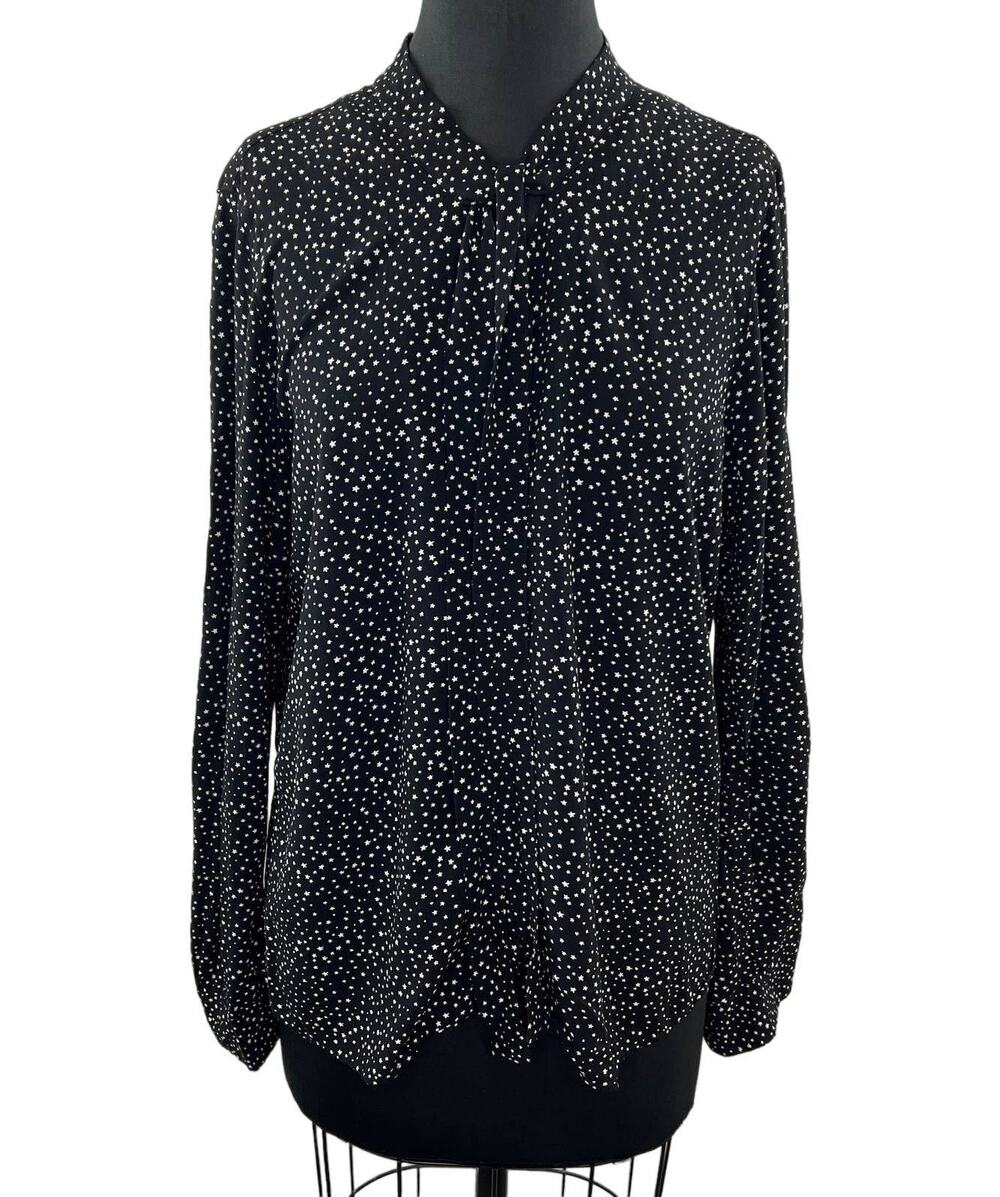 UNIQLO Ines De La Fressange Black White Star Print Long Sleeve Button Top Sz M